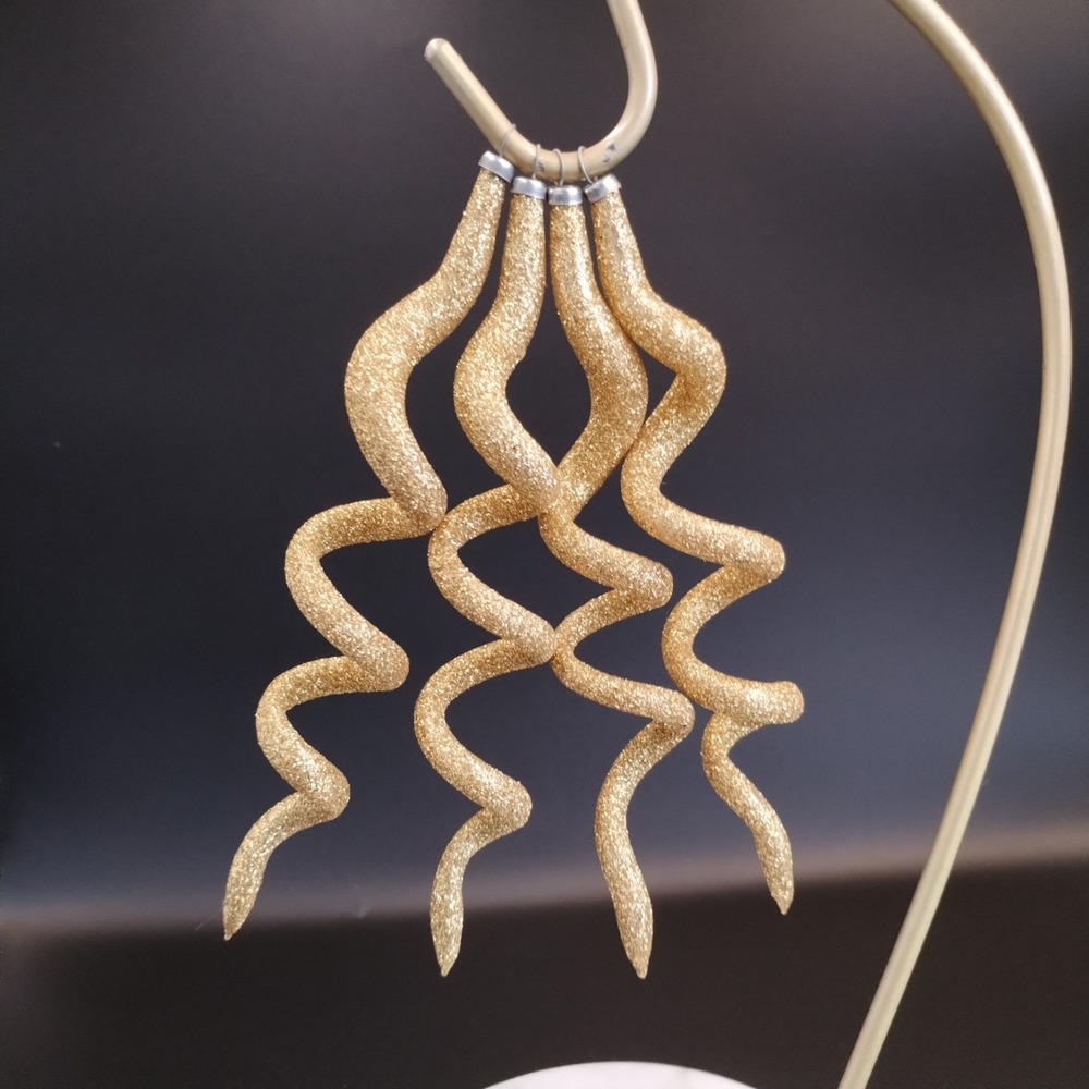 Set of 4 Handblown Glass Spiral Icicle Ornaments Michoacan Mexico Gold Glitter